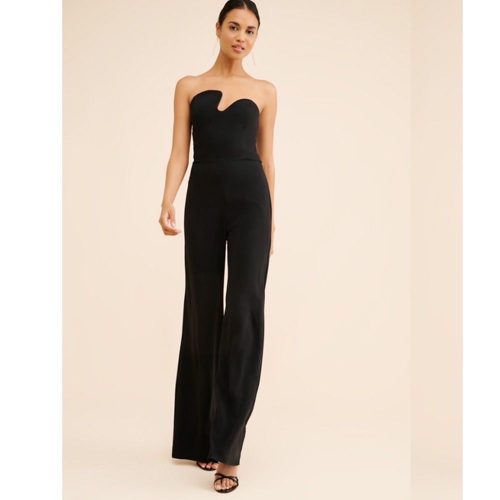 Amanda Uprichard strapless puzzle jumpsuit black elegant formal wide leg Large - Picture 4 of 14